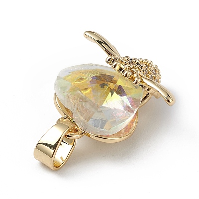 Real 18K Gold Plated Rack Plating Brass Micro Pave Clear Cubic Zirconia Pendants KK-C015-32G-11-1