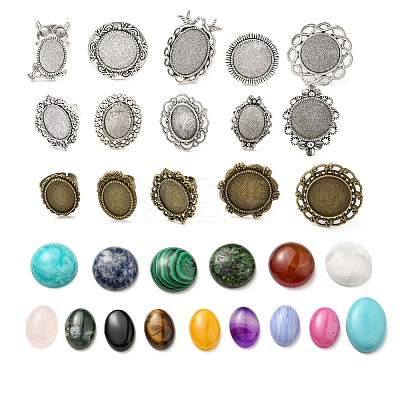 DIY Mixed Gemstone Adjustable Finger Ring Making Kits DIY-SZ0008-32-1