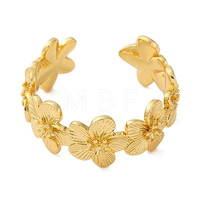 Rack Plating Brass Flower Open Cuff Rings for Women RJEW-S242-01G-A-1