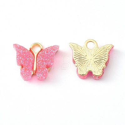 Alloy Enamel Pendants with Glitter Powder and Zinc Alloy Hanging Plating ENAM-R056-01J-1