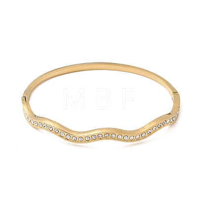 304 Stainless Steel Rhinestone Hinged Bangles for Women BJEW-B168-11G-1