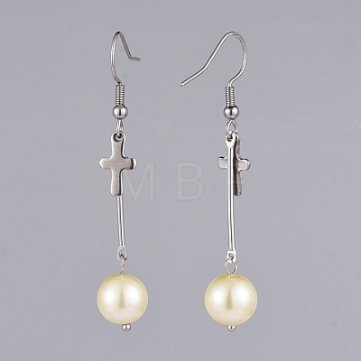 Glass Pearl Dangle Earrings EJEW-JE03965-02-1
