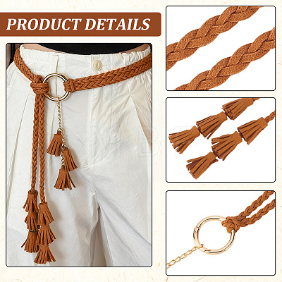 2Pcs 2 Colors Bohemian Imitation Leather Tassel with Alloy Ring Waist Chain Belts for Women AJEW-CL0005-22A-1