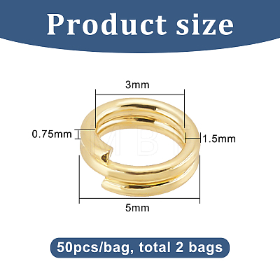 BENECREAT 2 Bags Brass Split Rings FIND-BC0005-12A-1