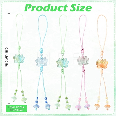 12Pcs 4 Colors Handmade Lampwork with Transparent Glass Bead Pendant Decorations HJEW-YW00464-1