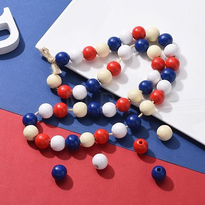 160 Pcs 4 Colors 4 July American Independence Day Painted Natural Wood Round Beads WOOD-LS0001-01C-1