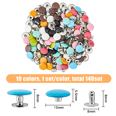 140 Sets 10 Colors Iron Semi-Tublar Rivets IFIN-FH0001-66-1