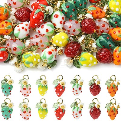 5Pcs Handmade Lampwork Pendants PALLOY-YW00108-01A-1