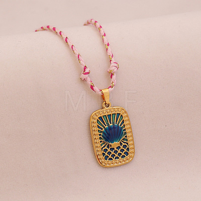 304 Stainless Steel Enamel Rectangle Medal with Shell Shape Pendnat Necklaces FS-WGFFC06-02-1