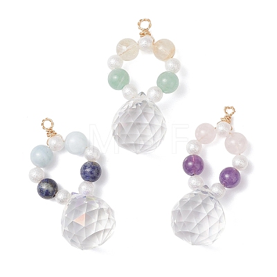 3Pcs 3 Styles Round Natural Amethyst & Dyed Quartz & Rose Quartz & Green Aventurine & Lapis Lazuli & Citrine Round Beaded Big Pendants PALLOY-JF04720-1
