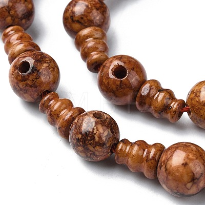 Dyed Natural Fossil 3-Hole Guru Bead Strands G-K149-51A-1