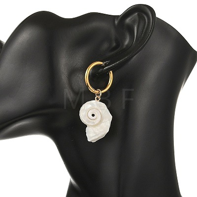 Natural Sea Shell Dangle Hoop Earrings EJEW-JE07355-1