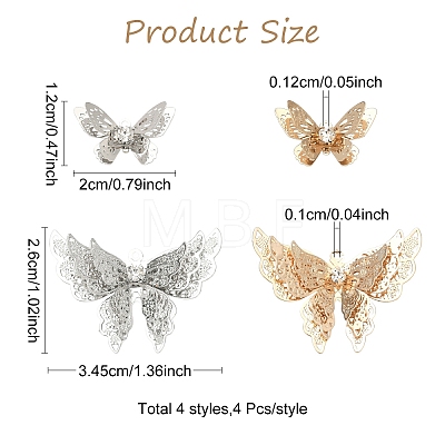 16Pcs 4 Styles Brass Filigree Pendants KK-YW0004-57-1