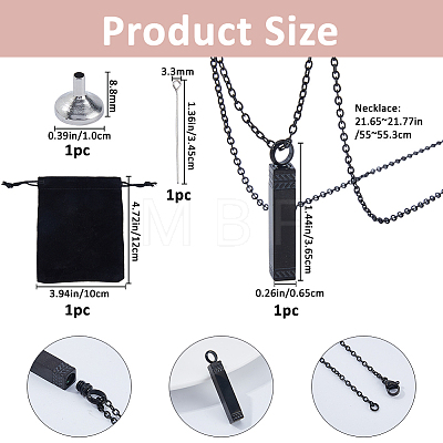 1Pc 304 Stainless Steel Cuboid Pendant Urn Ashes Necklaces NJEW-FH0001-35A-1