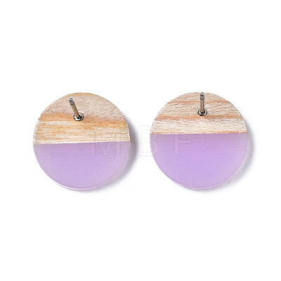 Transparent Resin & Wood Stud Earrings EJEW-N017-003A-D03-1