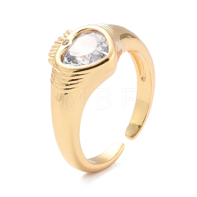 Heart Cubic Zirconia Crystal Wide Band Ring for Girl Women ZIRC-C025-08G-1