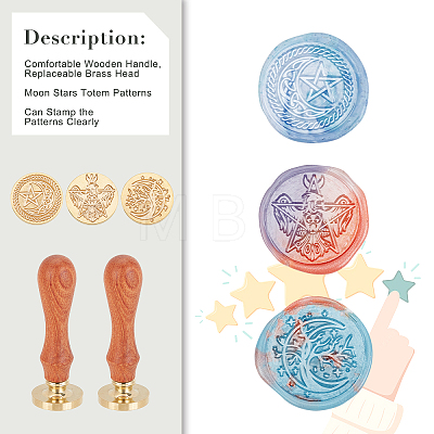 Brass Wax Seal Stamp Heads & Pearwood Handles Kit AJEW-SD0001-20-1