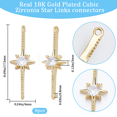 Beebeecraft 8Pcs Brass Pave Clear Cubic Zirconia Connector Charms ZIRC-BBC0002-27-1