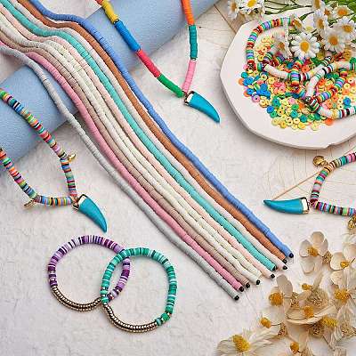 10 Strands 10 Colors Flat Round Eco-Friendly Handmade Polymer Clay Beads CLAY-SZ0002-04A-1