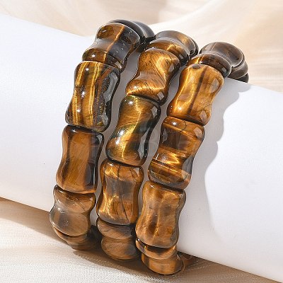 Bamboo Natural Tiger Eye Beads Stretch Bracelets for Women Men BJEW-K304-01K-1