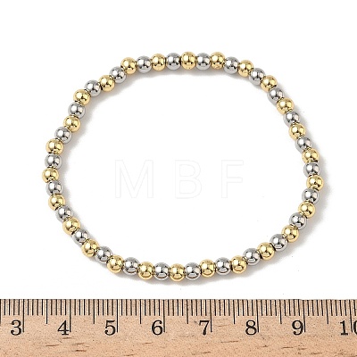 Brass Round Beaded Stretch Bracelets for Men Women BJEW-B148-05B-GP-1