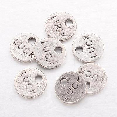 Flat Round Carved Word Luck Tibetan Style Alloy Message Charms TIBEP-A123975-AS-LF-1