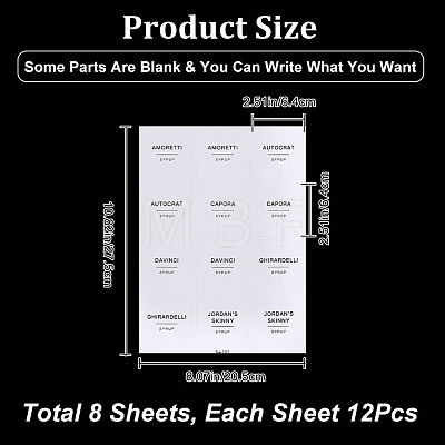 7 Sheets PVC Adhesive Coffee Syrup Label Stickers STIC-WH0003-010-1
