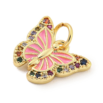 Rack Plating Brass Micro Pave Cubic Zirconia with Enamel Charms KK-Q814-23G-02-1