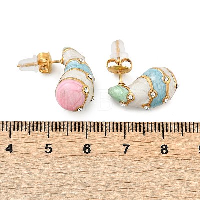 304 Stainless Steel Enamel Stud Earrings EJEW-F353-03G-02-1