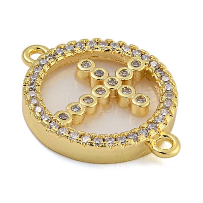 Rack Plating Brass Micro Pave Clear Cubic Zirconia Flat Round Connector Charms KK-I718-47G-04-1