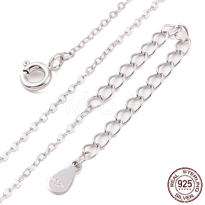 Anti-Tarnish Rhodium Plated 925 Sterling Silver Flat Cable Chain Necklace NJEW-A011-01B-P-1