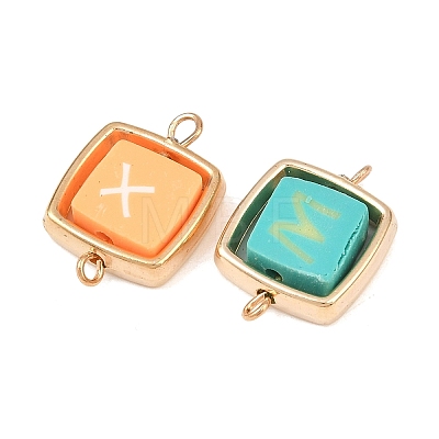 CCB Plastic Frame with Polymer Clay Letter Beads Square Links Connector Charms KK-D103-07G-1