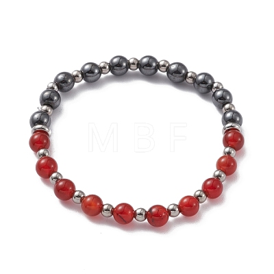 Round Mixed Gemstone Beads Stretch Bracelet for Girl Women BJEW-F418-02-1