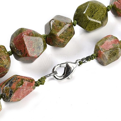 Natural Unakite Nuggets Beaded Necklaces for Women Men NJEW-K388-01U-1