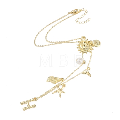 Bohemian Summer Beach Style 18K Gold Plated Shell Shape Initial Pendant Necklaces IL8059-8-1