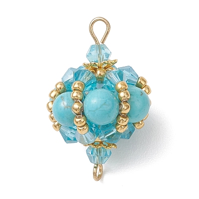 Synthetic Turquoise Round and Glass Seed Beaded Lantern Links Connector Charms PALLOY-MZ01176-05-1