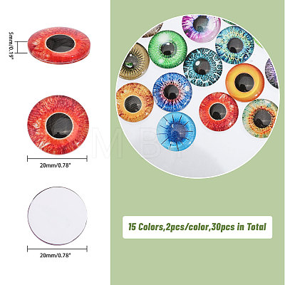 CHGCRAFT 30Pcs 15 Colors Luminous Self Adhesive Glass Eyes Cabochons DIY-CA0006-27A-1
