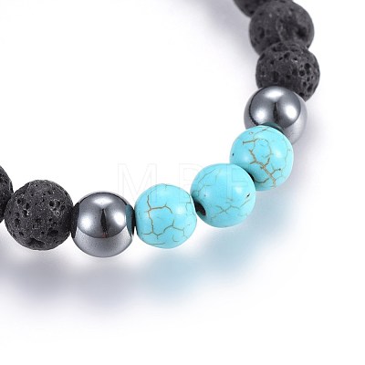 Natural Lava Rock and Non-Magnetic Synthetic Hematite Beads Braided Bead Bracelets BJEW-JB03975-03-1