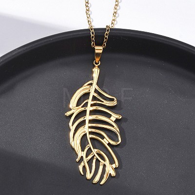 304 Stainless Steel Leaf Pendant Necklaces NJEW-H059-29A-G-1