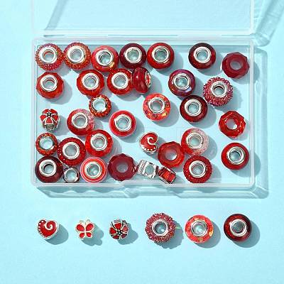 40Pcs 20 Styles Resin & Glass European Beads RPDL-FS0001-03-1