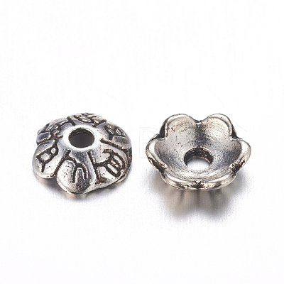 6-Petal Tibetan Style Alloy Flower Bead Caps TIBE-S220-B-01-NR-1
