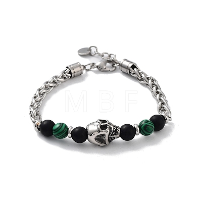Halloween Skull Natural & Synthetic Mixed Gemstone Beaded Bracelets with 201 Stainless Steel Lobster Claw Clasps BJEW-Q334-13-1