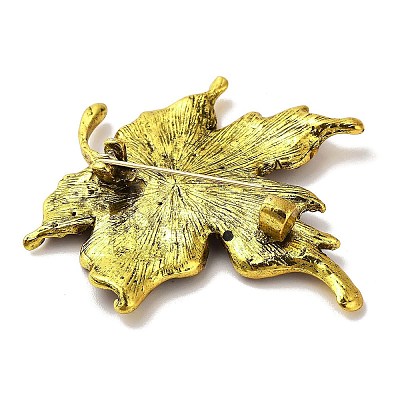 Vintage Maple Leaf Alloy Topaz Rhinestone Brooches for Backpack Clothes JEWB-S028-08-1