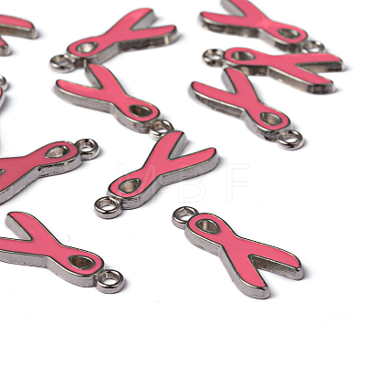 Breast Cancer Pink Awareness Ribbon Alloy Enamel Pendants X-EA546Y-2-1