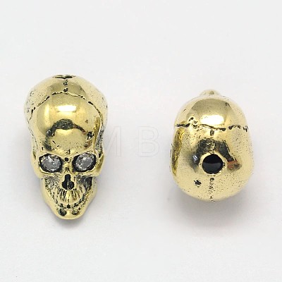 Skull Brass Micro Pave Cubic Zirconia Beads ZIRC-F018-03-1
