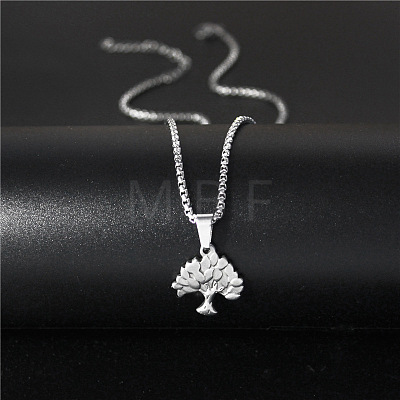 304 Stainless Steel Tree of Life Pendant Box Chain Necklaces for Women WG20AFF-01-1