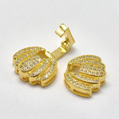 Brass Micro Pave Cubic Zirconia Fold Over Clasps KK-K180-06G-1