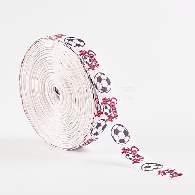 Single Face Word Soccer with Football Printed Polyester Grosgrain Ribbons SRIB-P019-05-1
