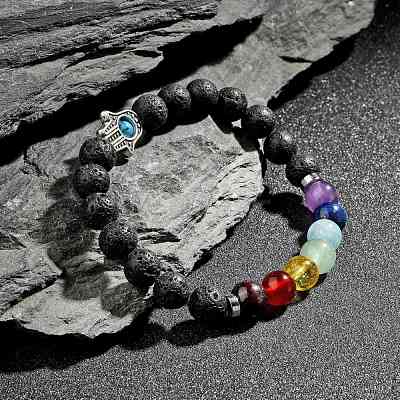 Chakra Jewelry Natural Lava Rock Bead Stretch Bracelets BJEW-JB02272-1