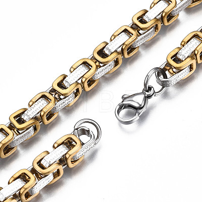 Ion Plating(IP) Two Tone 201 Stainless Steel Byzantine Chain Bracelet for Men Women BJEW-S057-91-1